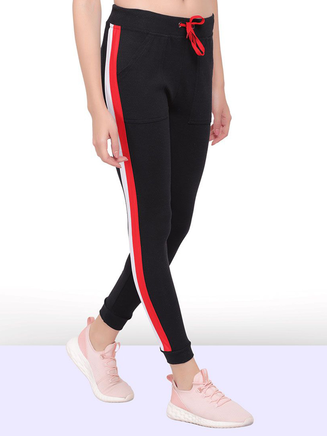 WellFitLook Women Ankle-Fit Ribbed Lycra Striped Track Pants