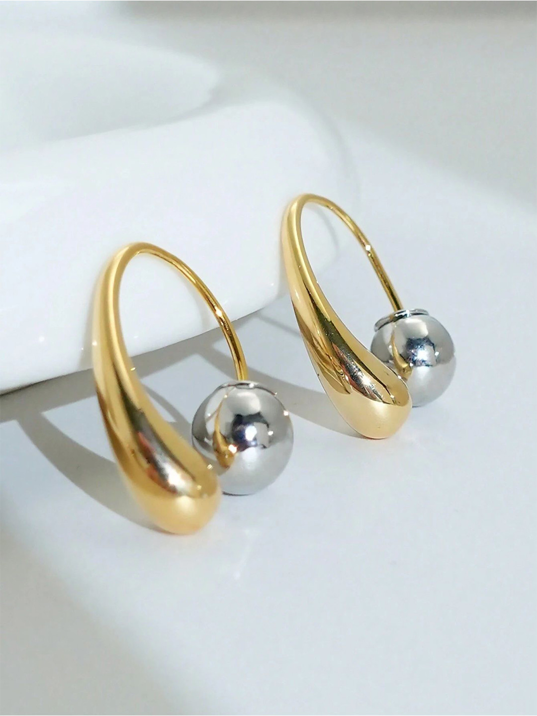 OOMPH Metal Ball & Needle Style Teardrop Shaped Chunky Drop Earrings