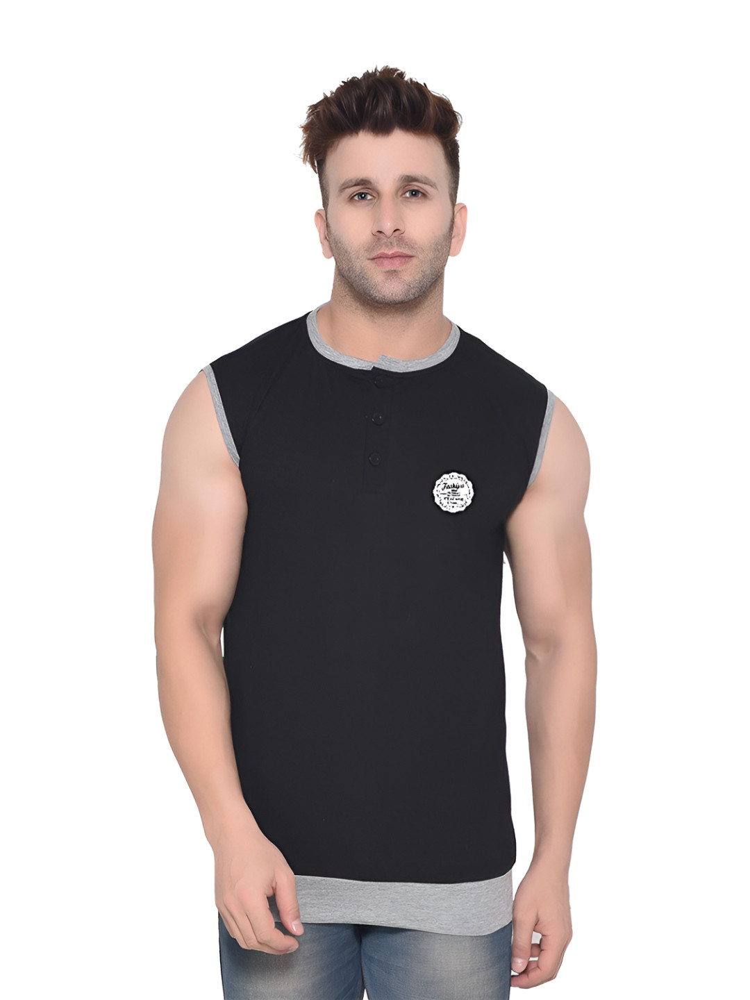 BEYOU FASHION Henley Neck Slim Fit T-shirts