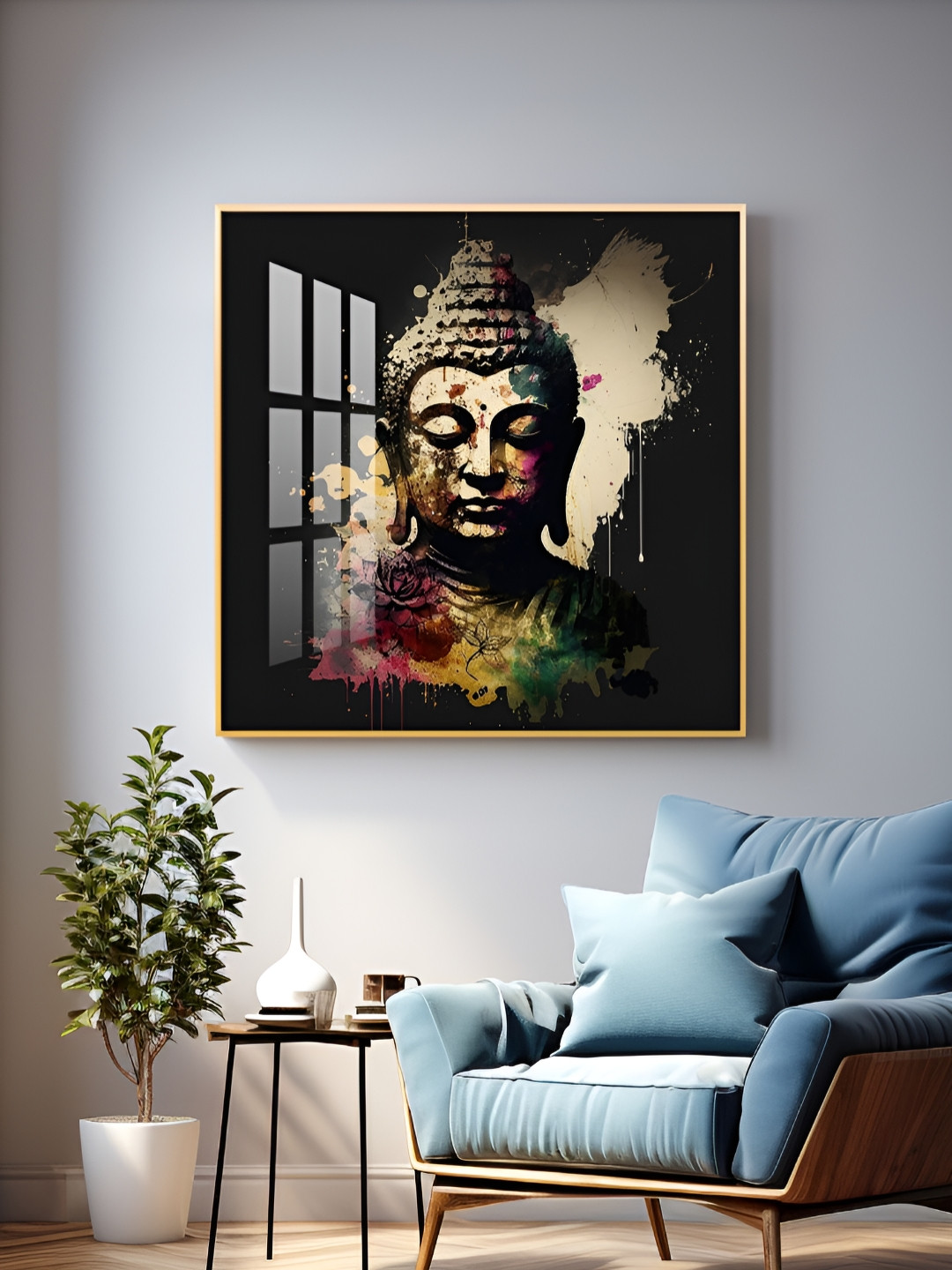 THE NEXT DECOR Black Harmony Of Buddha Calmness Glass Finish Square Wall Art