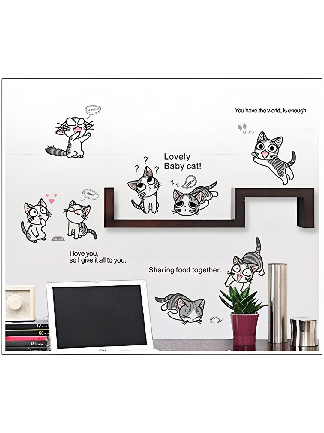 INDIAN ROYALS Black Cartoon Cats Printed Self-Adhesive & Durable Wall Sticker