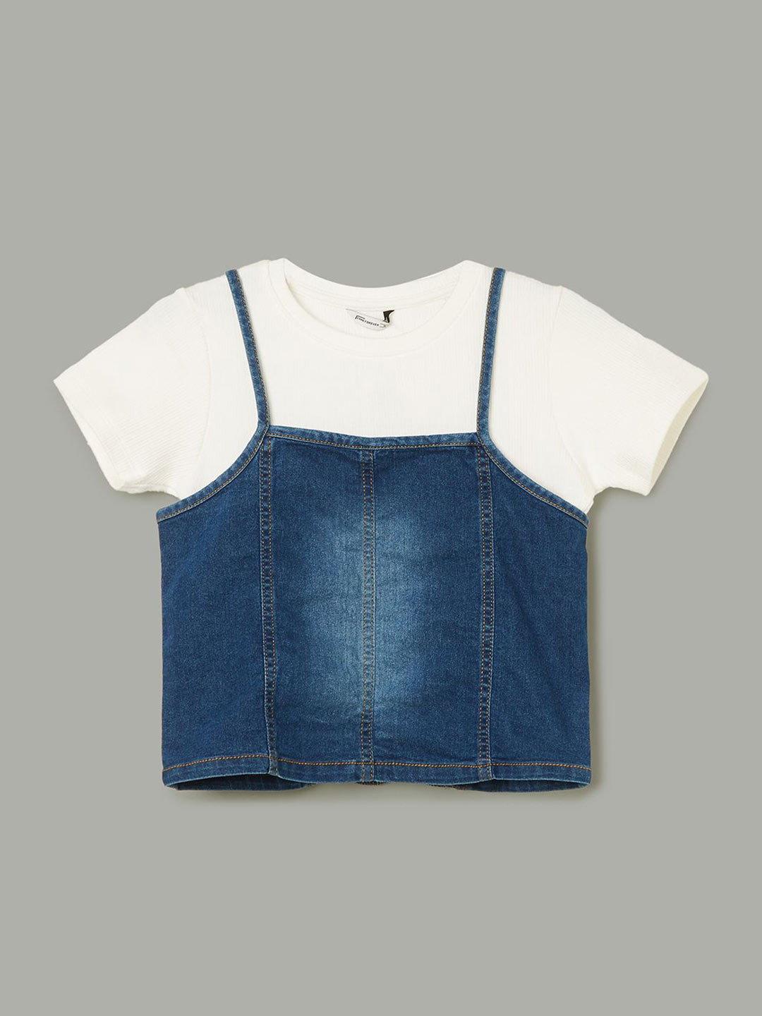 Fame Forever by Lifestyle Girls Round Neck Smocked Pinafore Dress