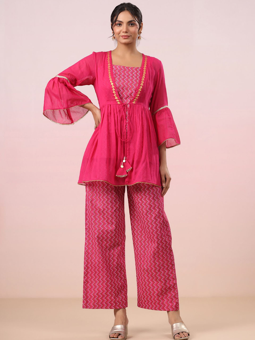 GILLORI Ethnic Flared Jacket, Inner and Palazzo Set
