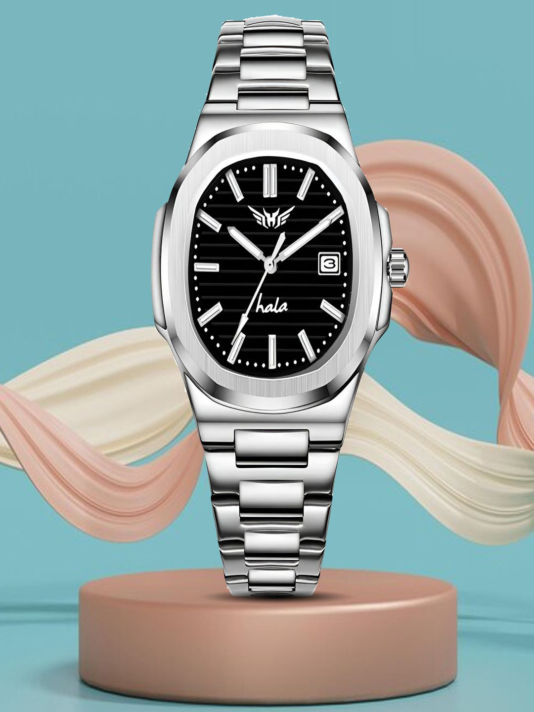 Hala Men Aluminium Dial & Stainless Steel Straps Analogue Watch Hala-3240-Black