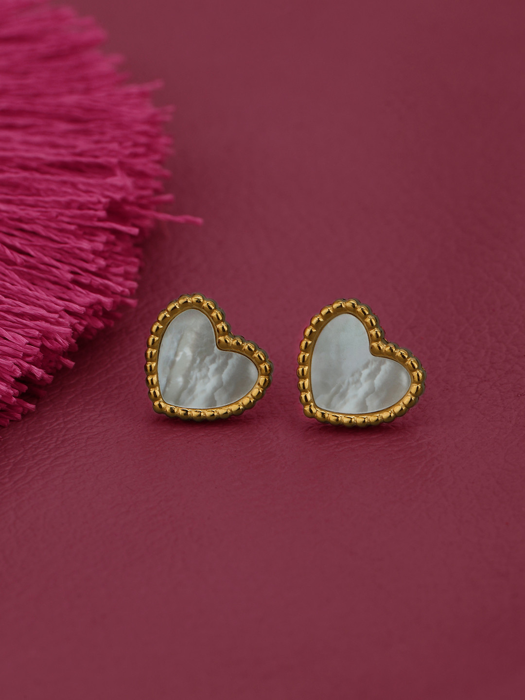 Carlton London 18kt Gold Plated Stainless Steel Heart Shell Stud Earring