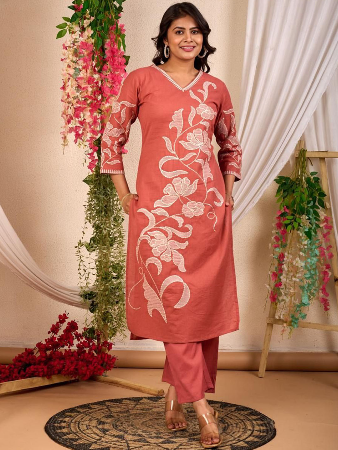 AUTUMN LANE Women Rajhans Alloy Cotton Embroidery Kurta Pant Set