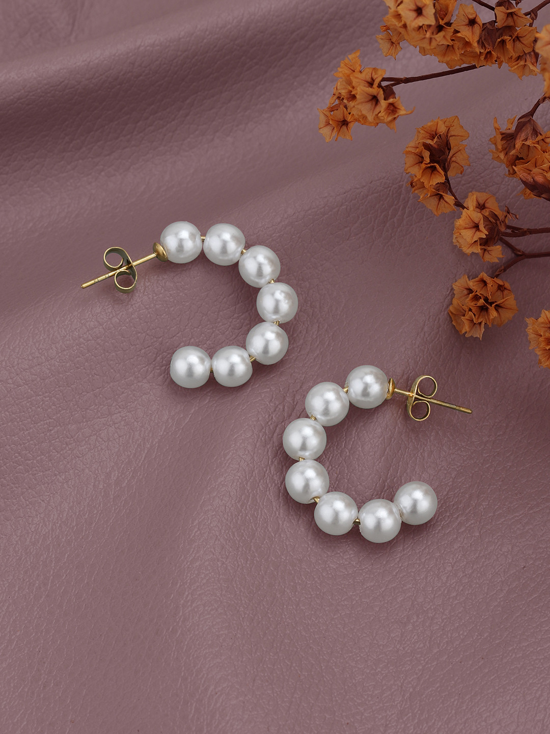 Carlton London Gold Plated with Pearl Half Hoop Earring