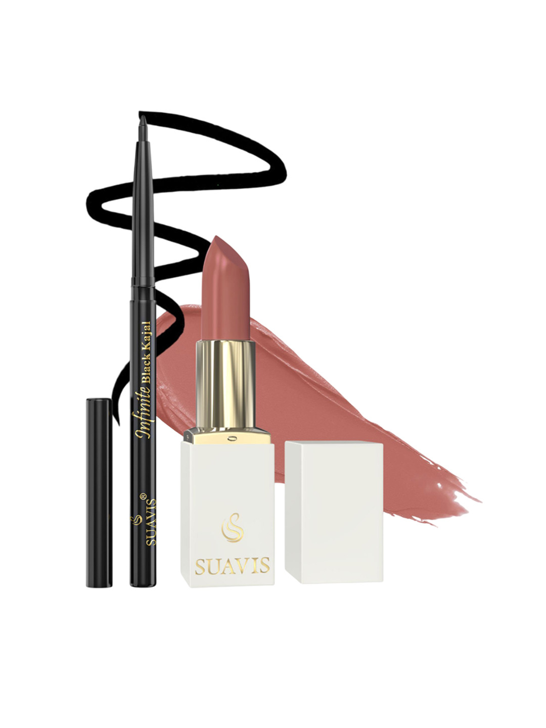 SUAVIS Set Of 2 Long Lasting Lipstick Rum-Raisin - 102 & Kajal Black - 401