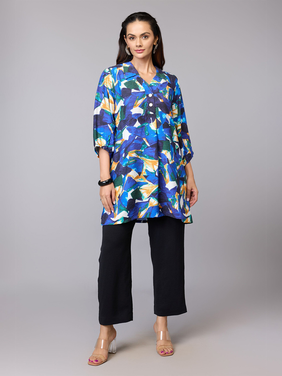 Tamiska By Narendra Kumar Women Abstract Printed Shirt Style Longline Top