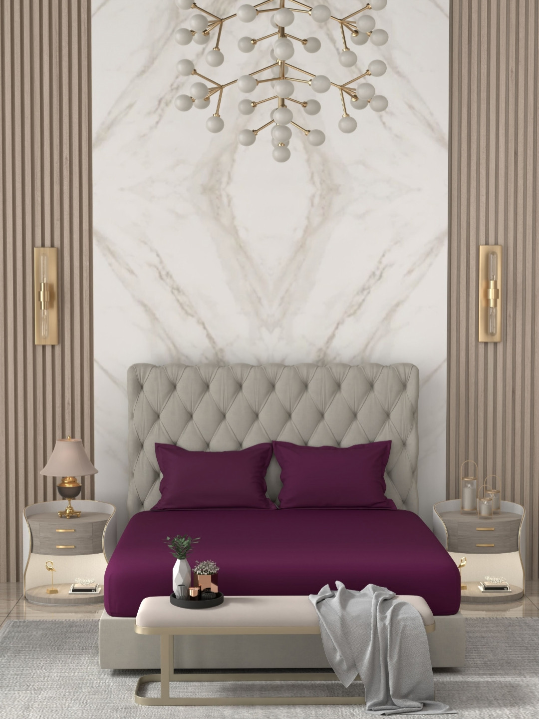 Pure Decor Palace Purple Cotton 300 TC King Fine Bedsheet with 2 Pillow Covers-108 x 108 inches