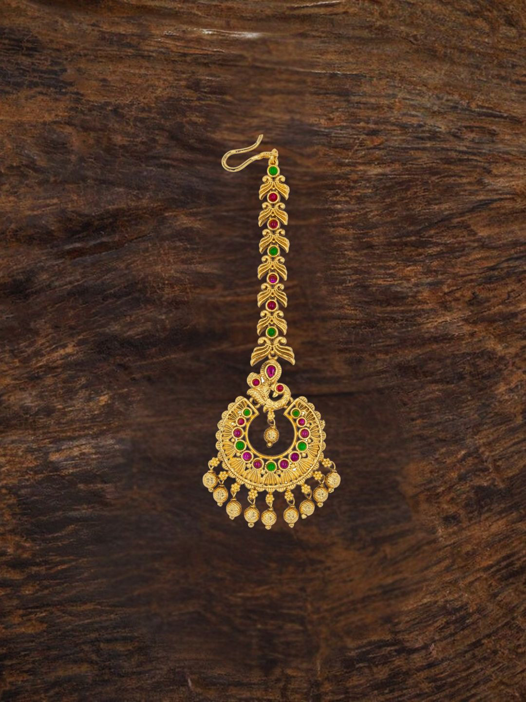 South Temple Jewellery Gold-Plated Artificial Stones and Beads Studded Maang Tikka Head Jewellery