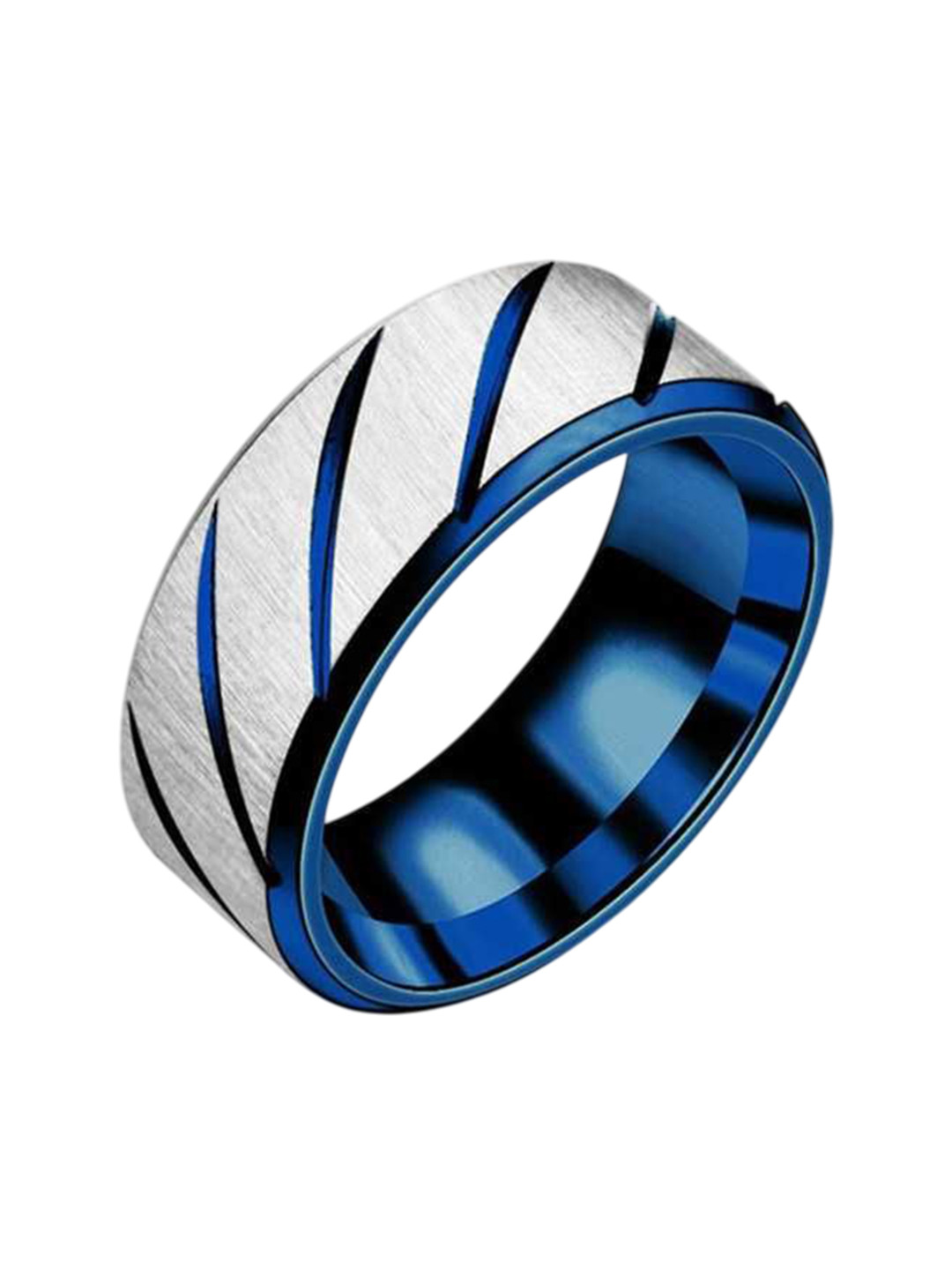 Bling Queen Men Stainless Steel Double Beveled Ring