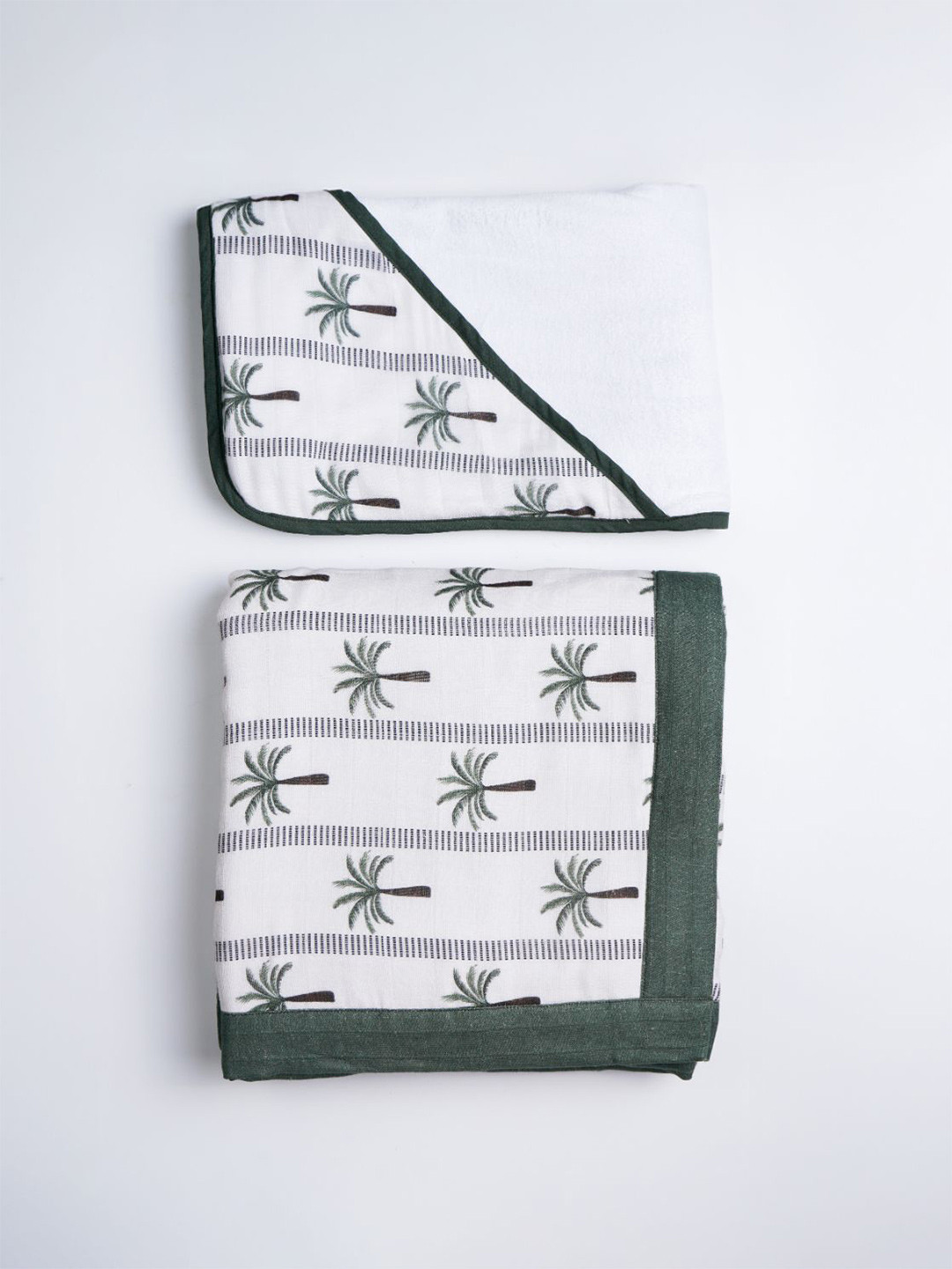 cocoon care White & Green Floral 120 GSM Single Bed Blanket