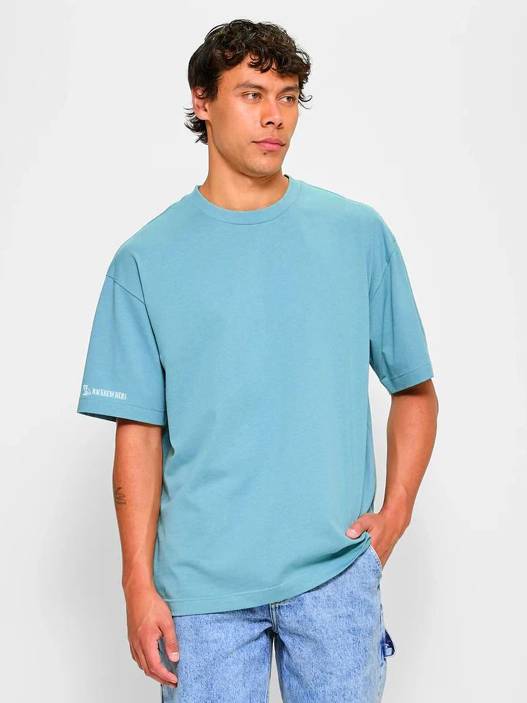 Backbenchers Men Solid Round Neck Cotton Oversized T-shirt