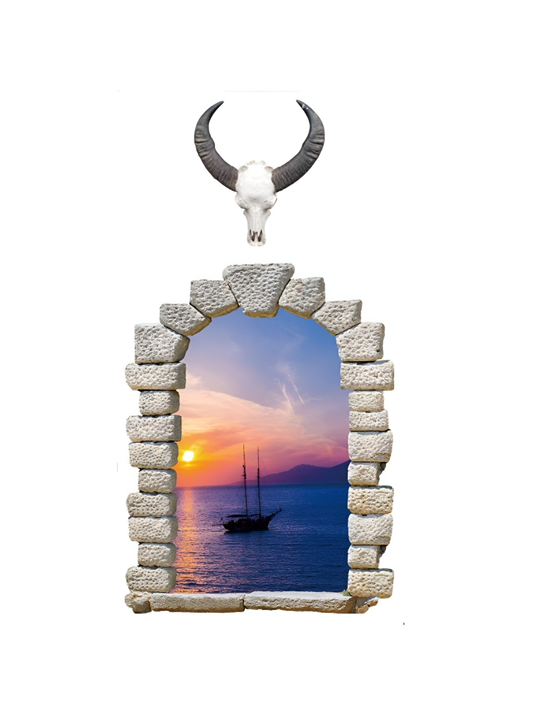 INDIAN ROYALS Blue & Orange  3D Landscape Printed Self-Adhesive & Durable Wall Sticker