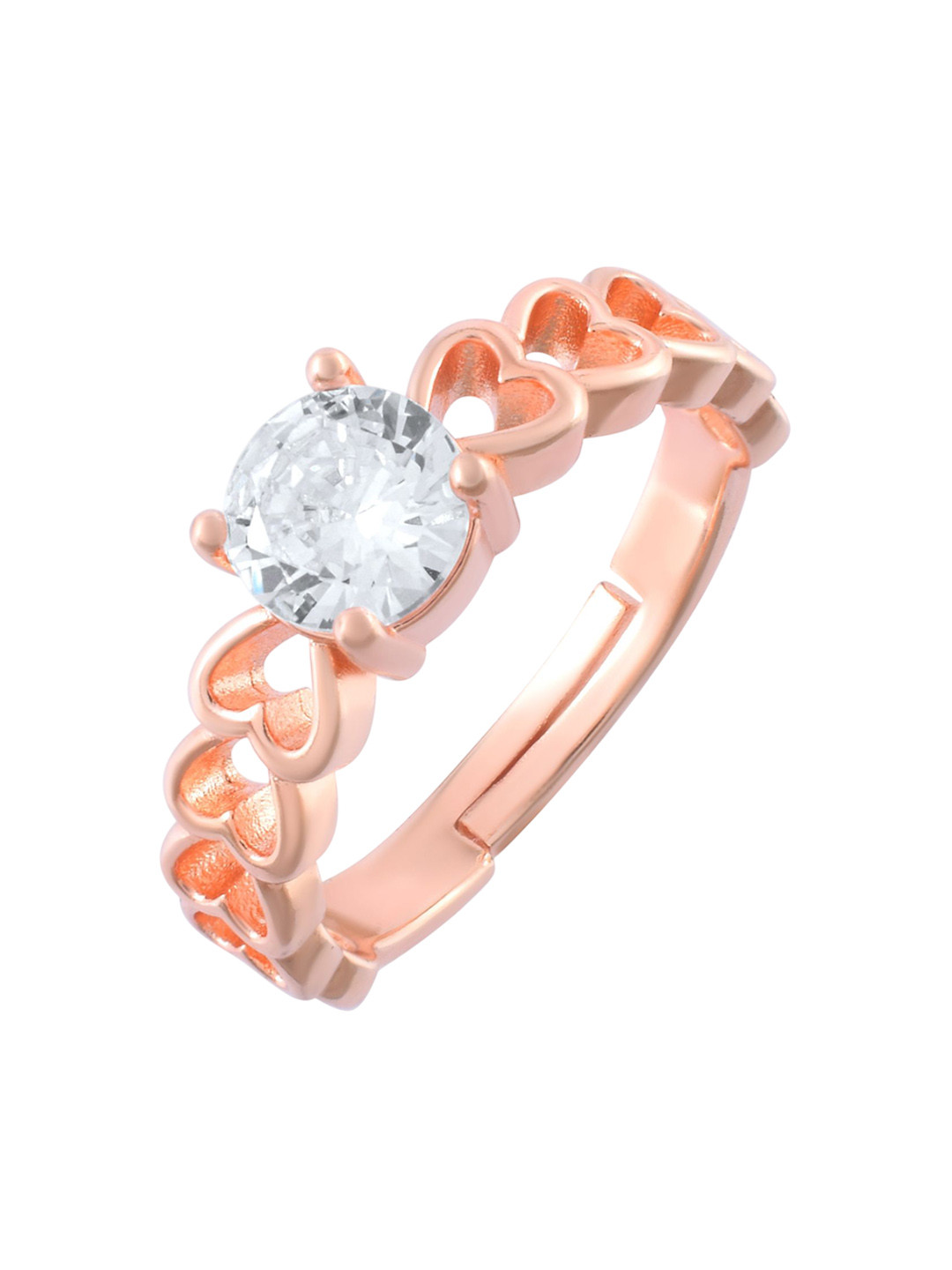 MEMOIR Gold-Plated Moissanite Solitaire Stone-Studded Adjustable Finger Ring