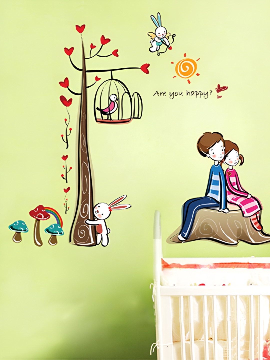 INDIAN ROYALS Green & Red Sharing Feelings Printed Self-Adhesive & Durable Wall Sticker