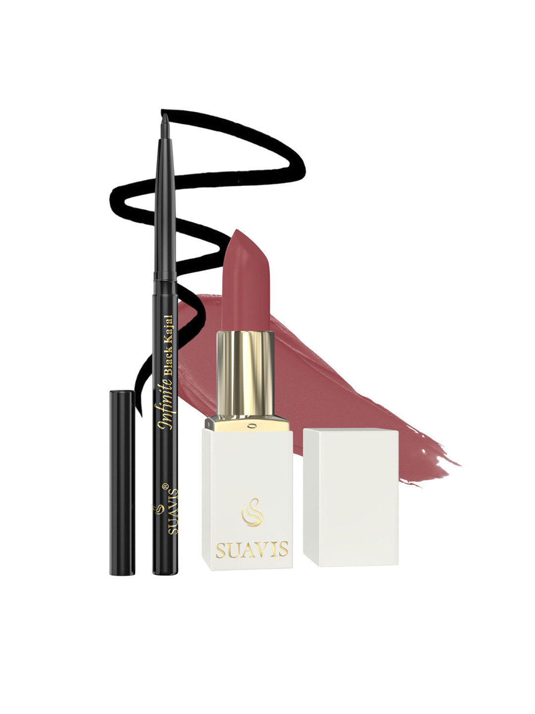 SUAVIS Set Of 2 Long Lasting Lipstick Chocolate-Splash - 112 & Kajal Black - 401