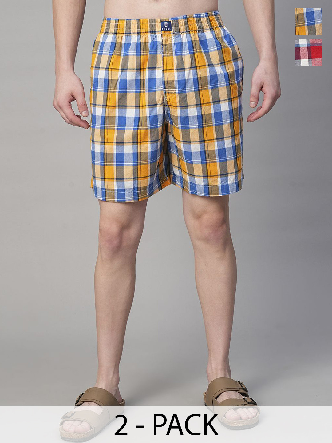 PRONK Pack Of 2 Checked Cotton Boxers TM-BC2-007-BGE-S