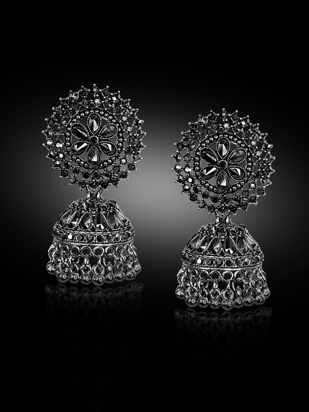 Stylewell Jarkan Studded & Beaded Dome Shaped Oxidised Jhumkas