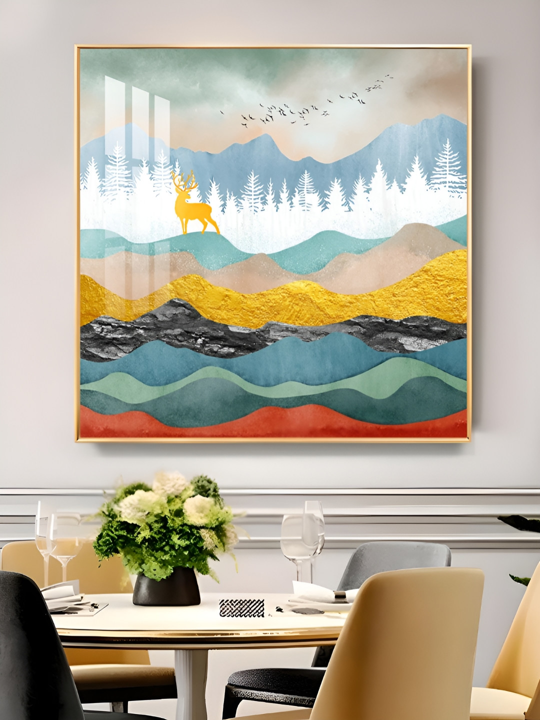 THE NEXT DECOR Gilded Depths Glass Finish Square Wall Art