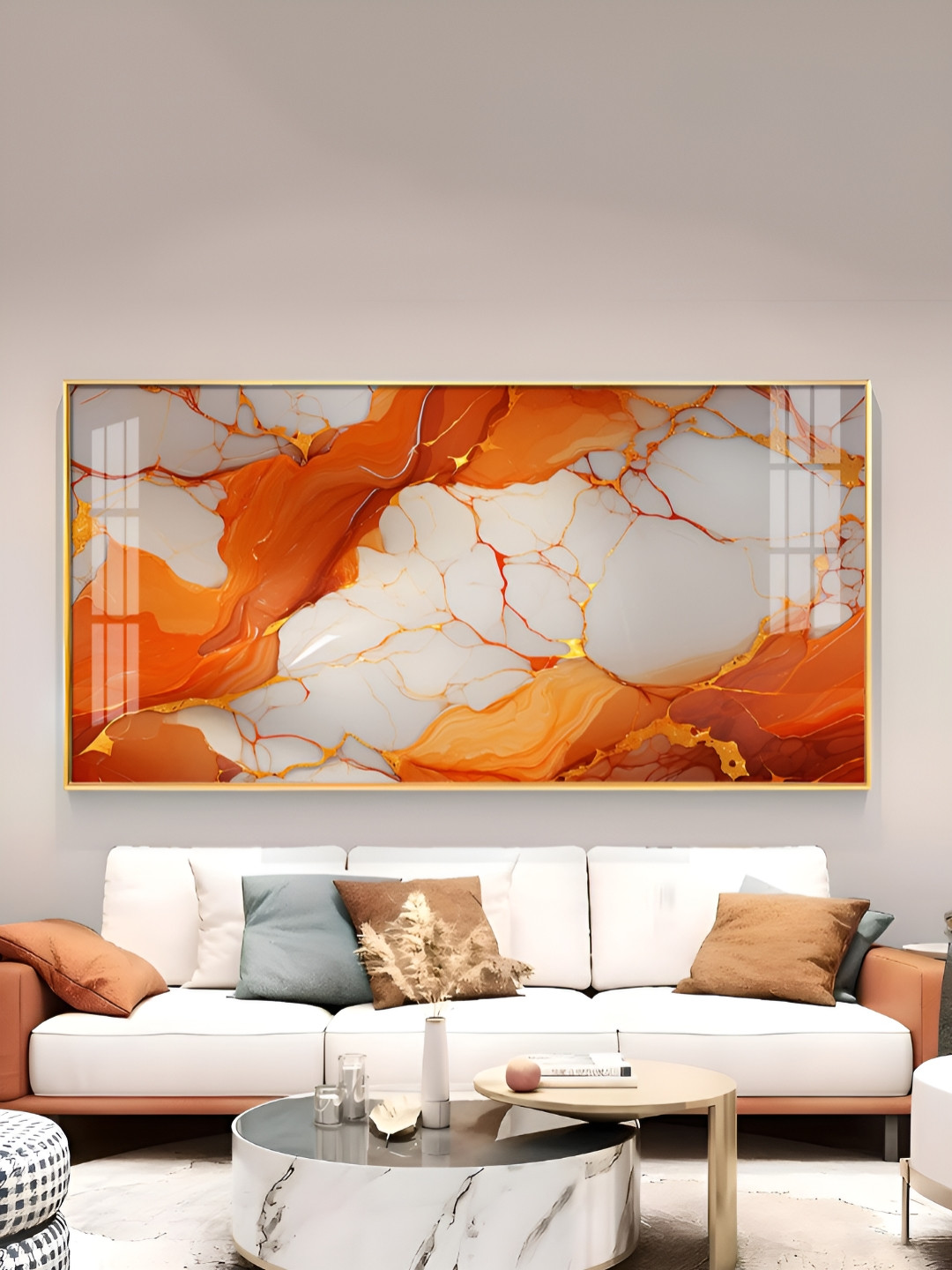 THE NEXT DECOR Gold-Toned & Orange-Coloured Abstract Wall Painting