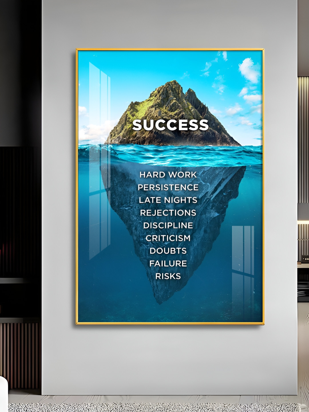 THE NEXT DECOR Blue & Green Triumph Essence Glass Finish Vertical Wall Art