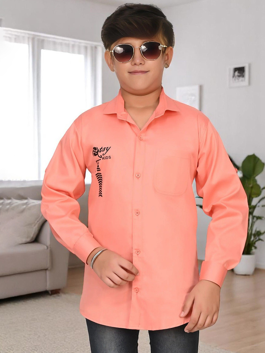 Atly Boys Graphic Printed Spread Collar Cotton Casual Shirt
