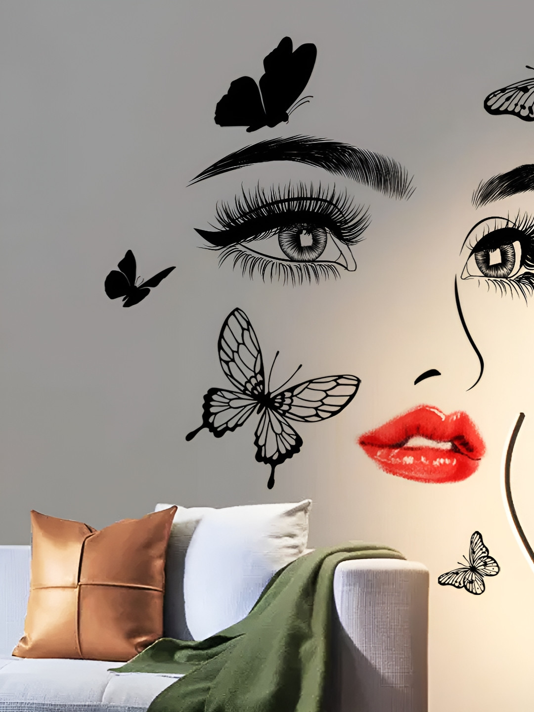 INDIAN ROYALS Black & Red Women Eyelashes Printed Self-Adhesive & Durable Wall Sticker