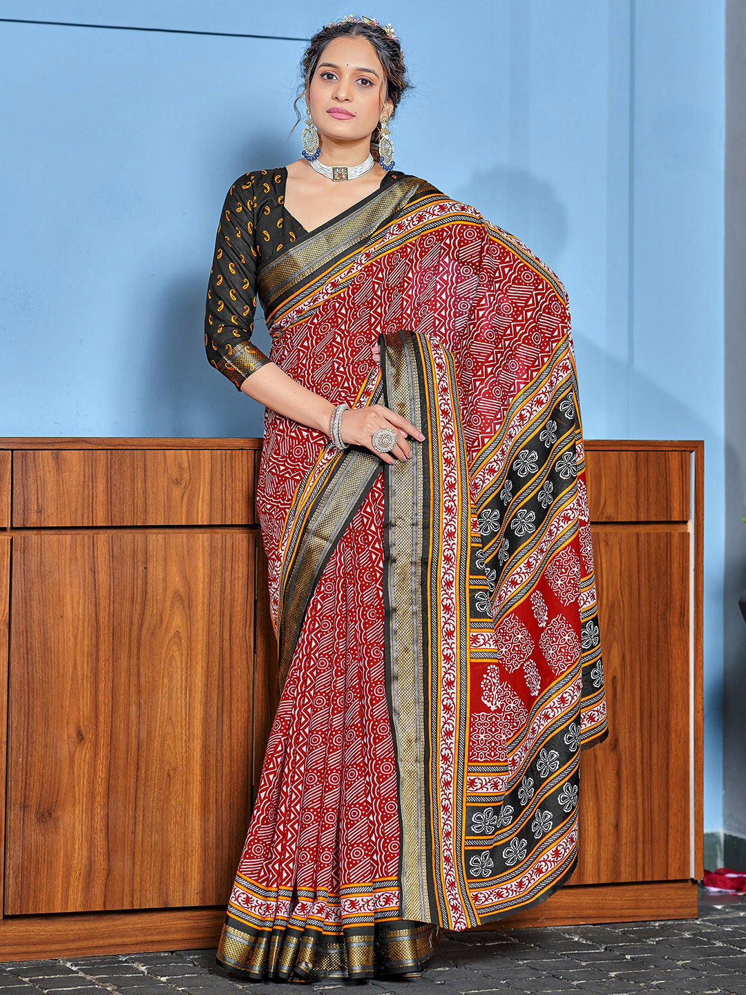 KALINI Ajrak Block Designer Block Print Saree