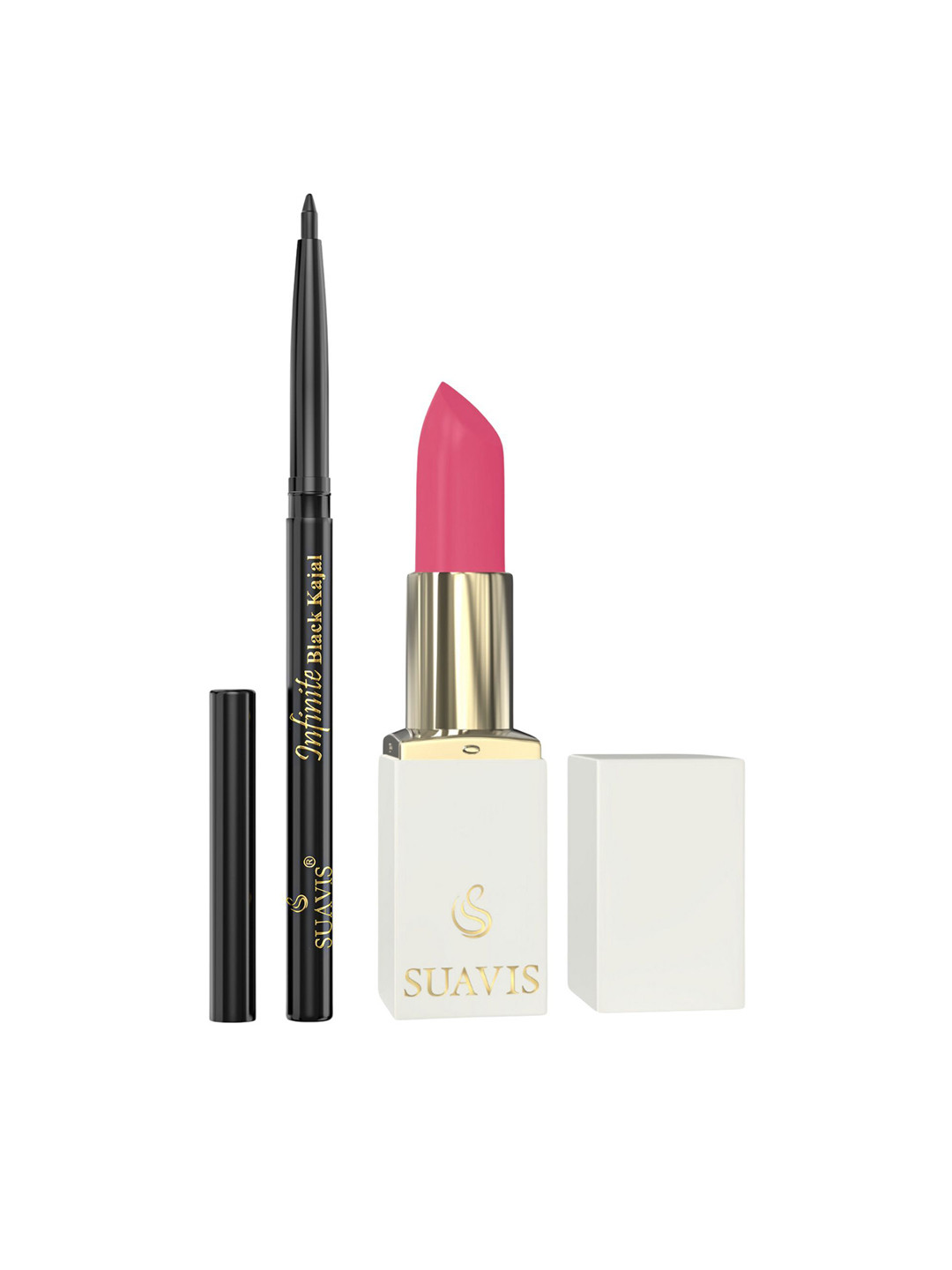 SUAVIS Set Of 2 Long Lasting Lipstick Pomegranate-Splash - 111 & Kajal Black - 401