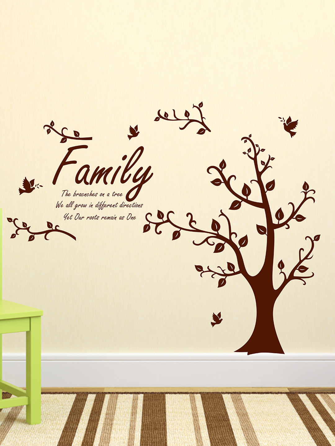 LANSTICK Brown Tree With Family Quotes Self Adhesive Wall Sticker