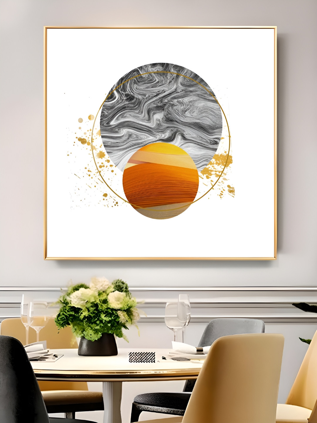 THE NEXT DECOR Blue & Orange-Colored Sunlit Elegance Glass Finish Square Wall Art