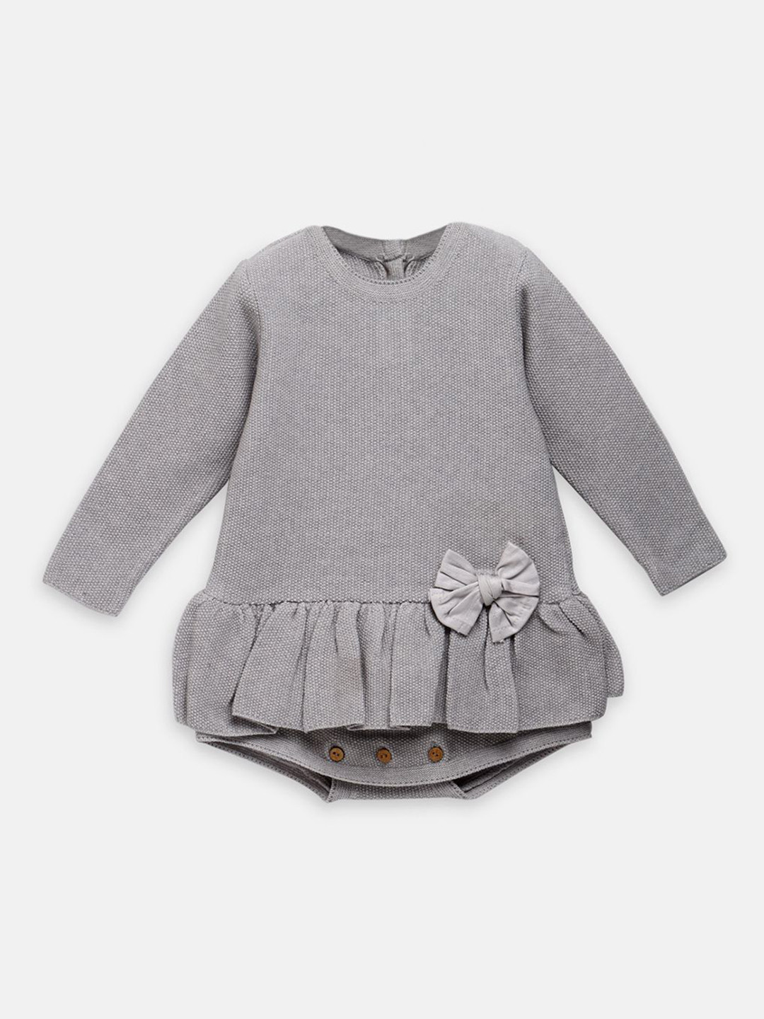 THE BABY TRUNK Infant Grey Cotton Skin-Friendly Bodysuit with Bow