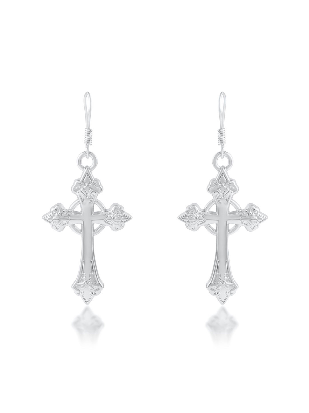 MEMOIR Silver-Plated Christian Spiritual Crucifix Cross Contemporary Drop Earrings