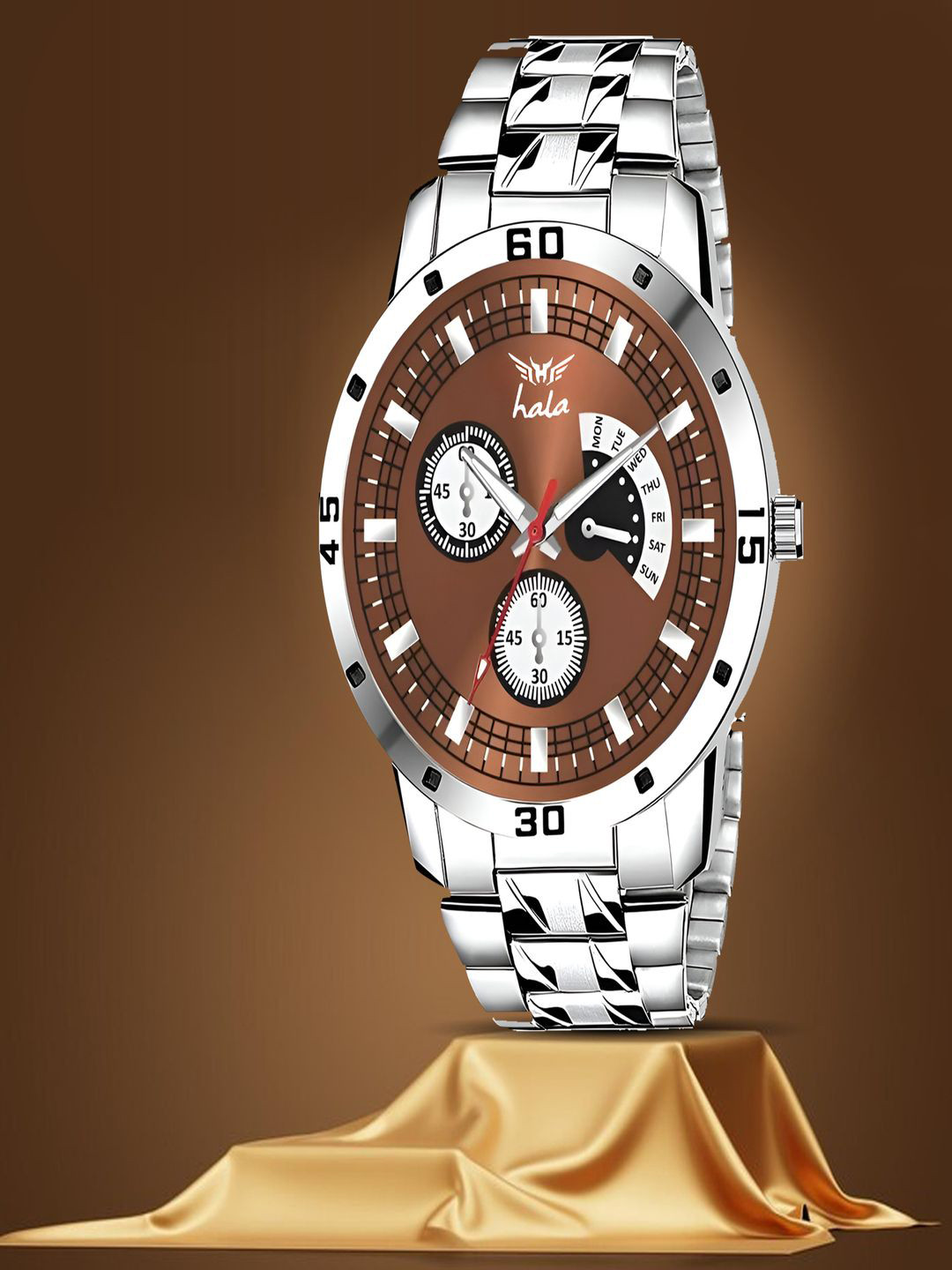 Hala Men Aluminium Dial & Reset Time Analogue Watch Hala-8185-Brown