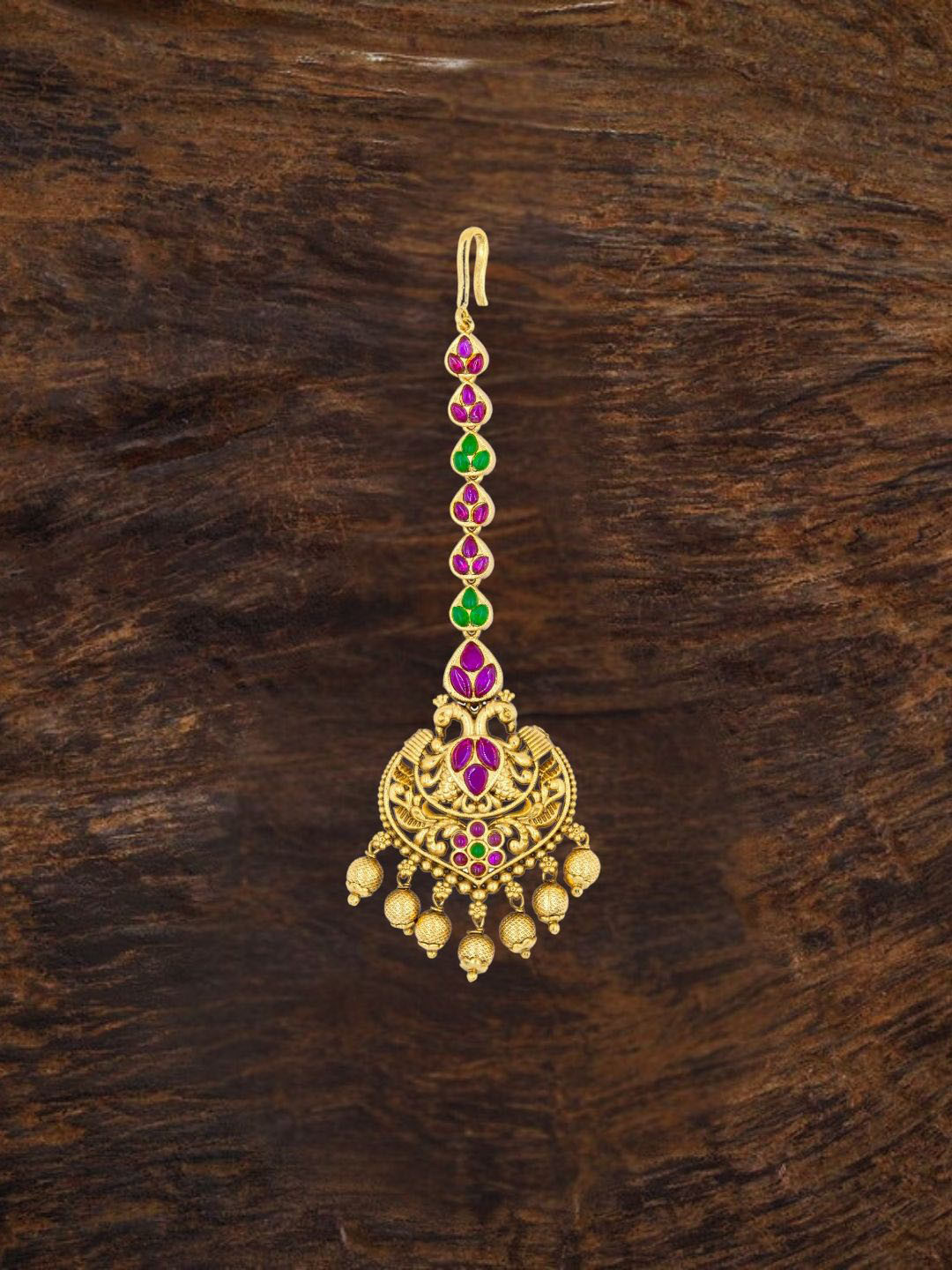 South Temple Jewellery Gold-Plated Artificial Stones and Beads Studded Maang Tikka Head Jewellery
