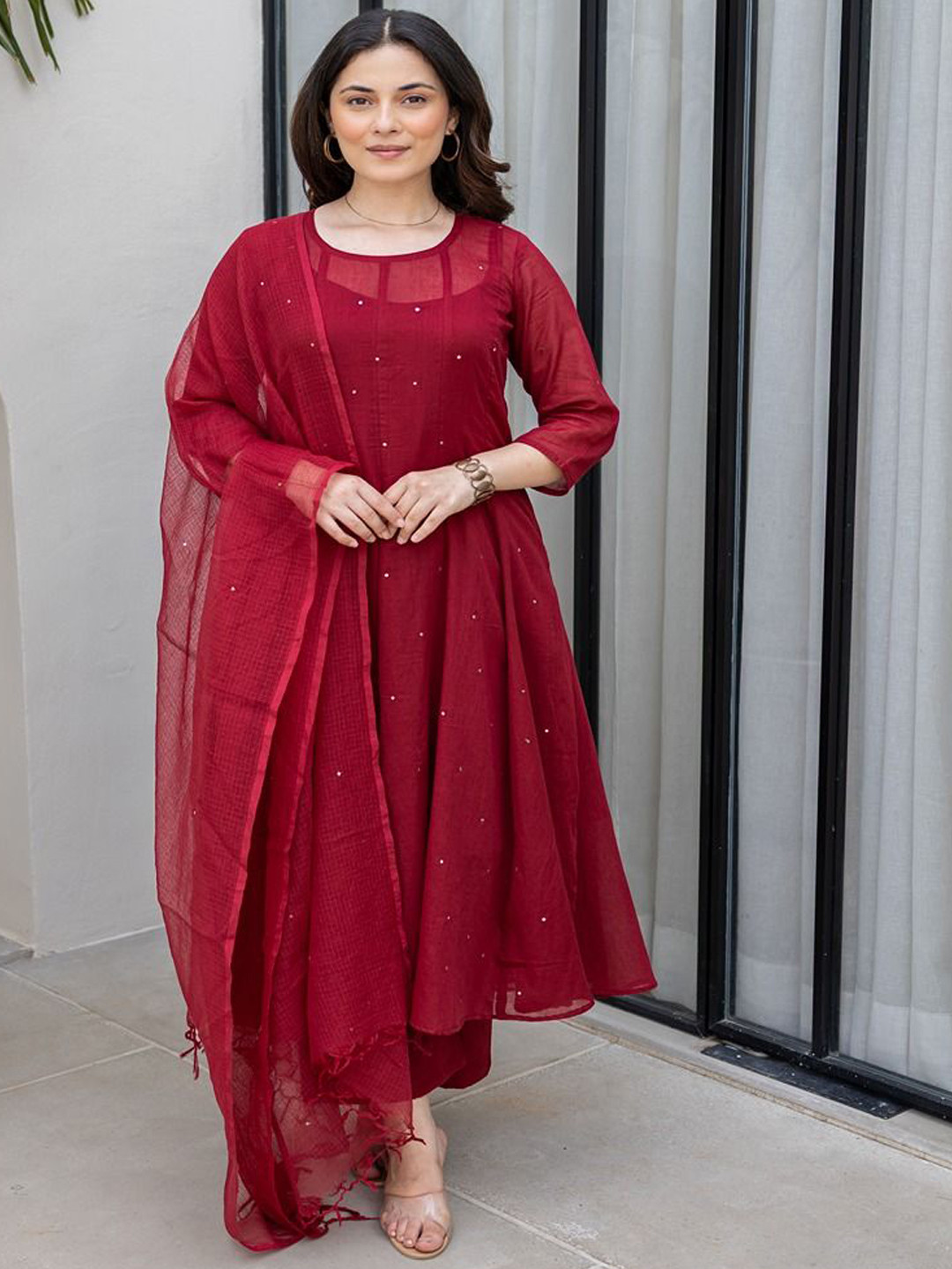 ASRUMO Women Embroidered Regular Pure Cotton Anarkali Kurta with Trousers & Dupatta