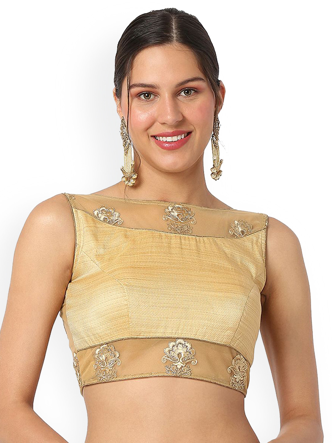 SALWAR STUDIO Embroidered Dupion-Silk Back Open Readymade Saree Blouse