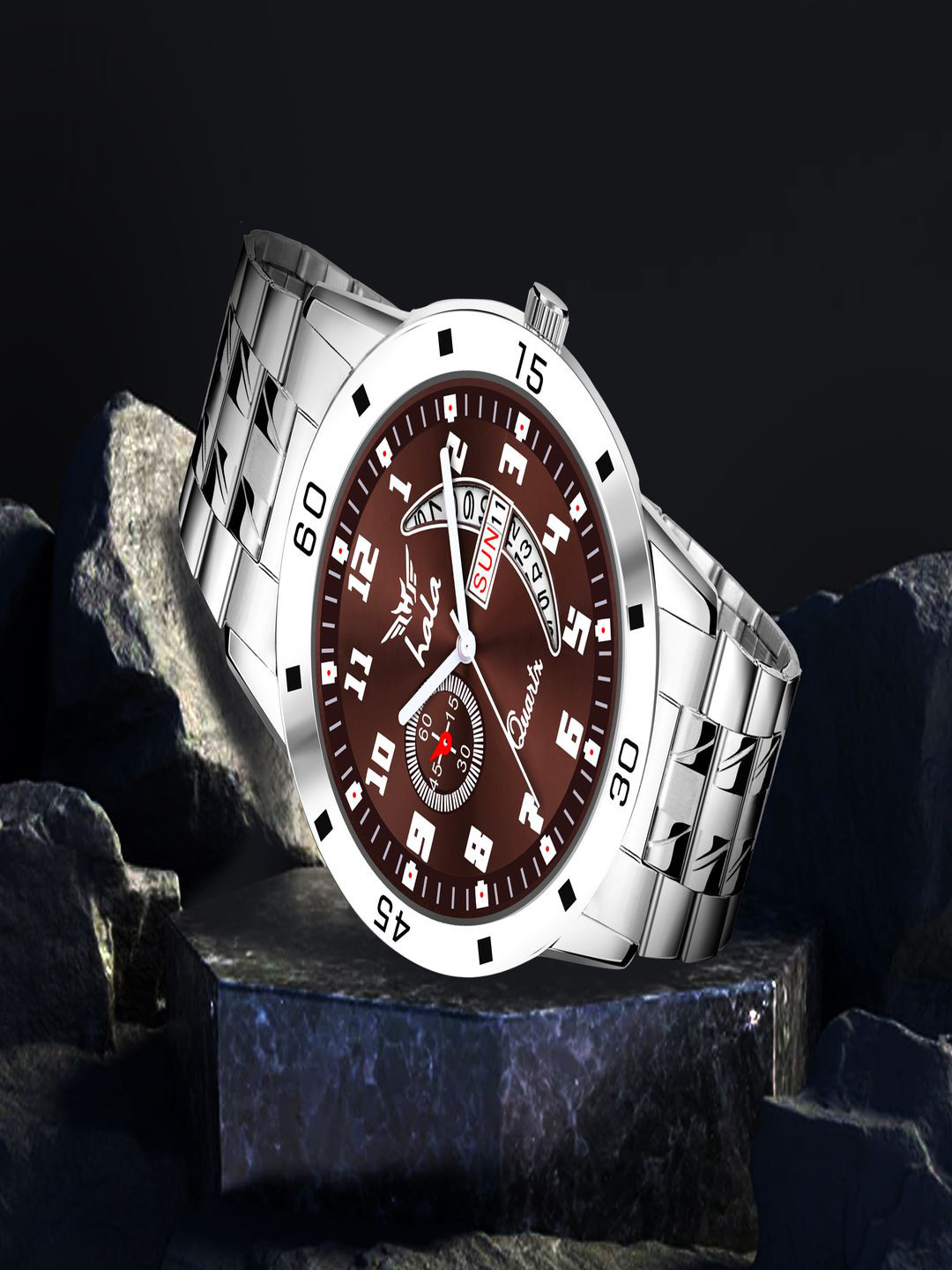 Hala Men Aluminium Dial & Stainless Steel Straps Analogue Watch Hala-8188-Brown