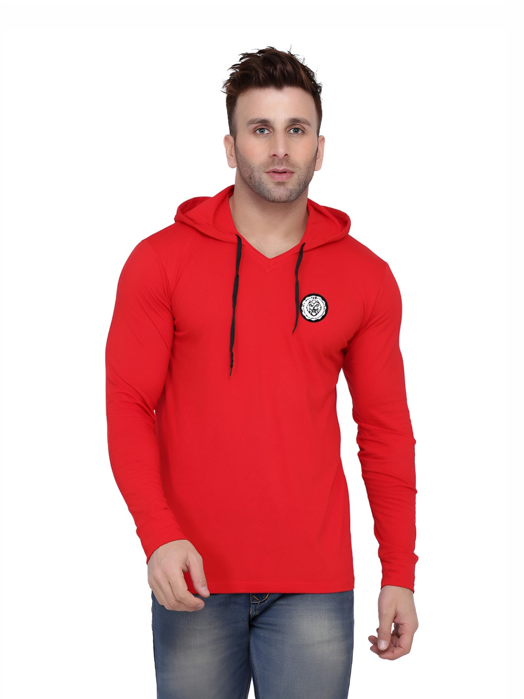 BEYOU FASHION Neck Hooded Cotton Slim Fit T-shirt
