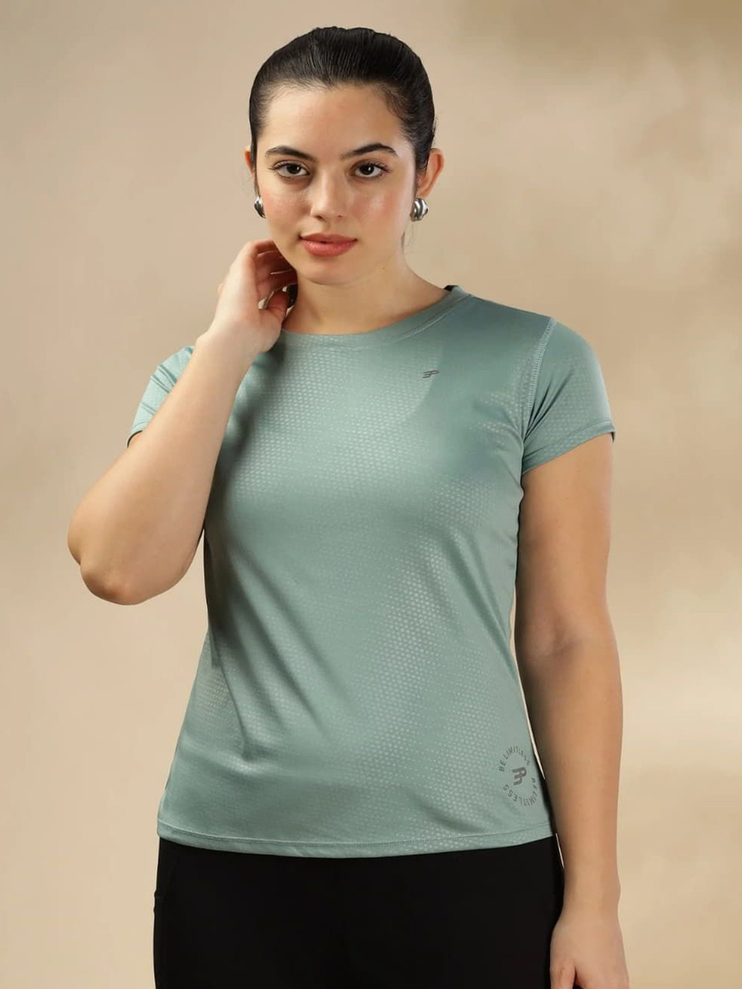 THIRD ELEMENT Women Solid Emboss Print UV Protect & Cooling Active T-shirt