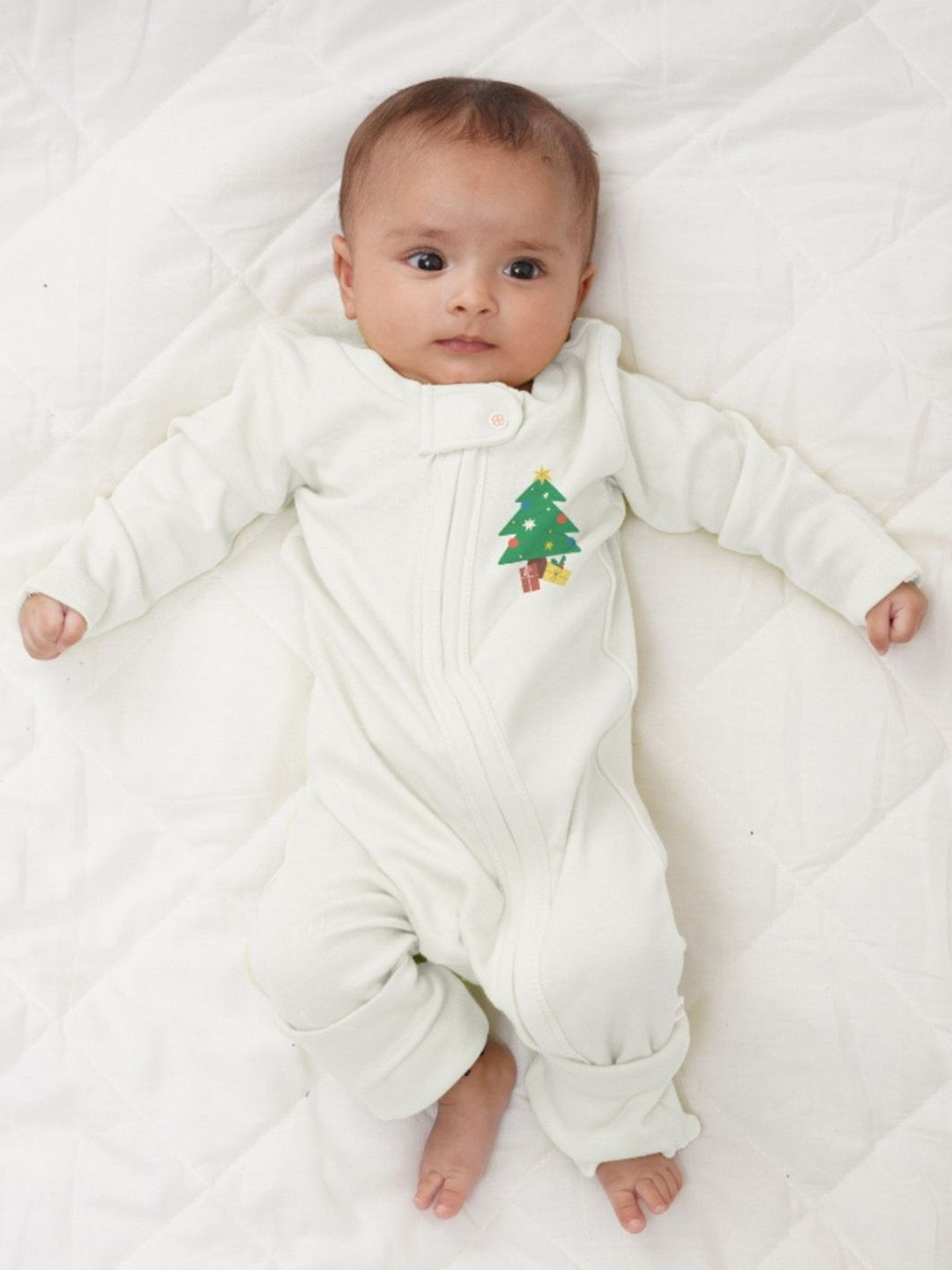 YK Infant Boys Tree Printed Two Way Zipper Romper