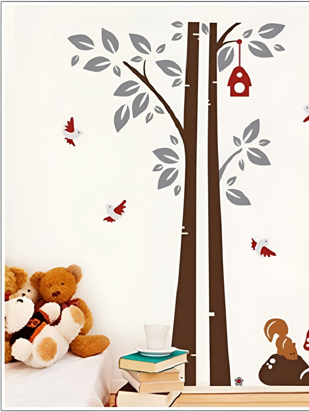 INDIAN ROYALS Brown & Grey Botanical Printed Self-Adhesive & Durable Wall Sticker