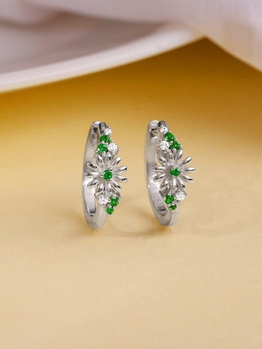 GIVA 92.5 Silver Plated Zircon Studded Dreamy Flower Hoop Earrings