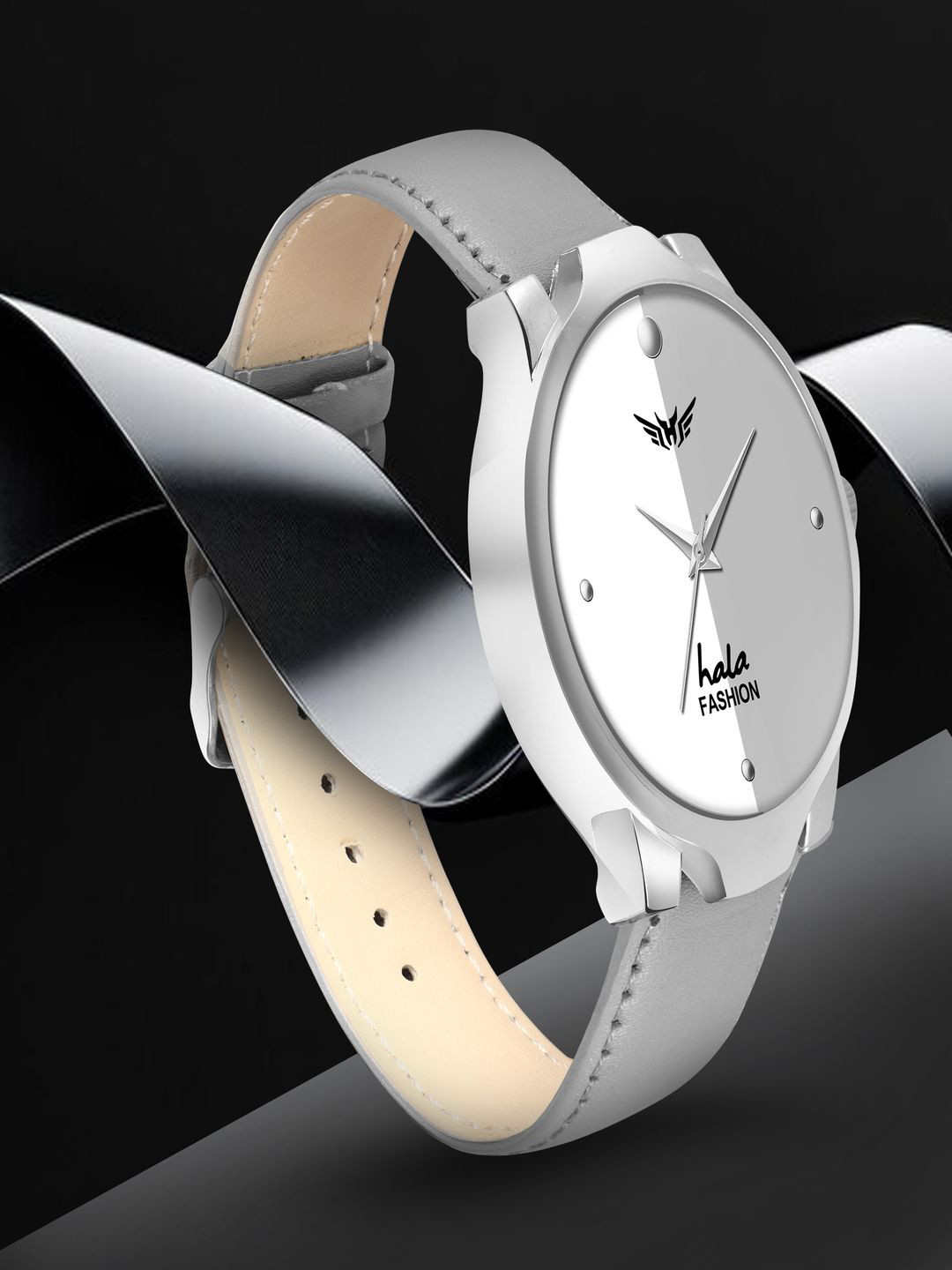 Hala Men Aluminium Dial & Leather Straps Reset Time Analogue Watch Hala-1048-Grey