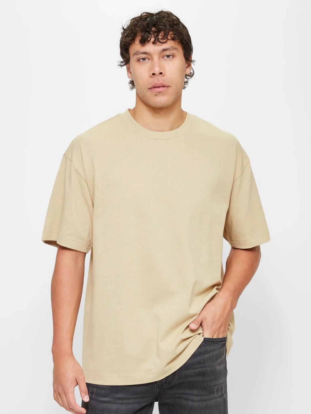 Backbenchers Men Bio Finish Solid Round Neck Cotton Oversized T-shirt