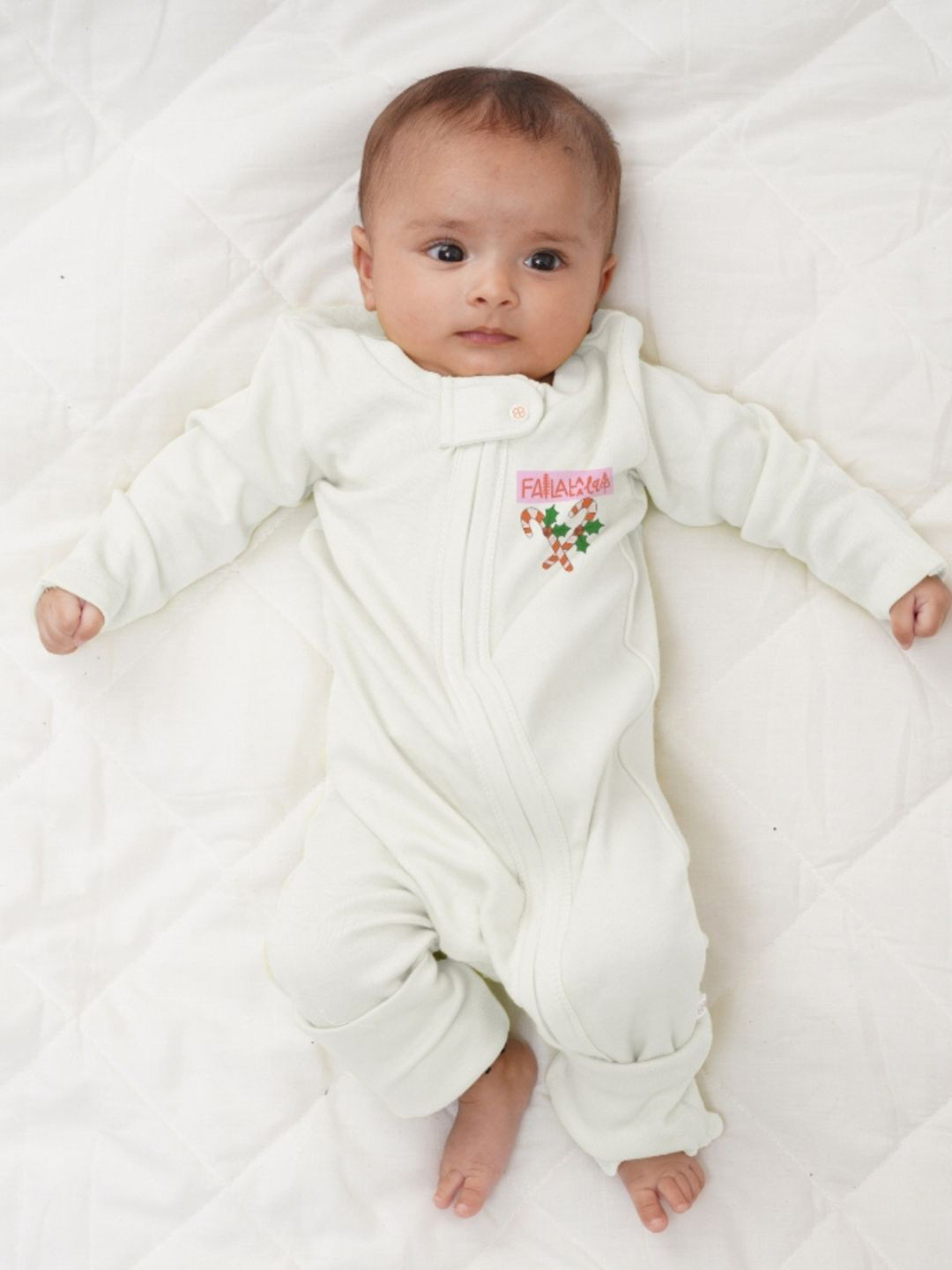 YK Infant Boys Candy Cane Printed Two Way Zipper Romper