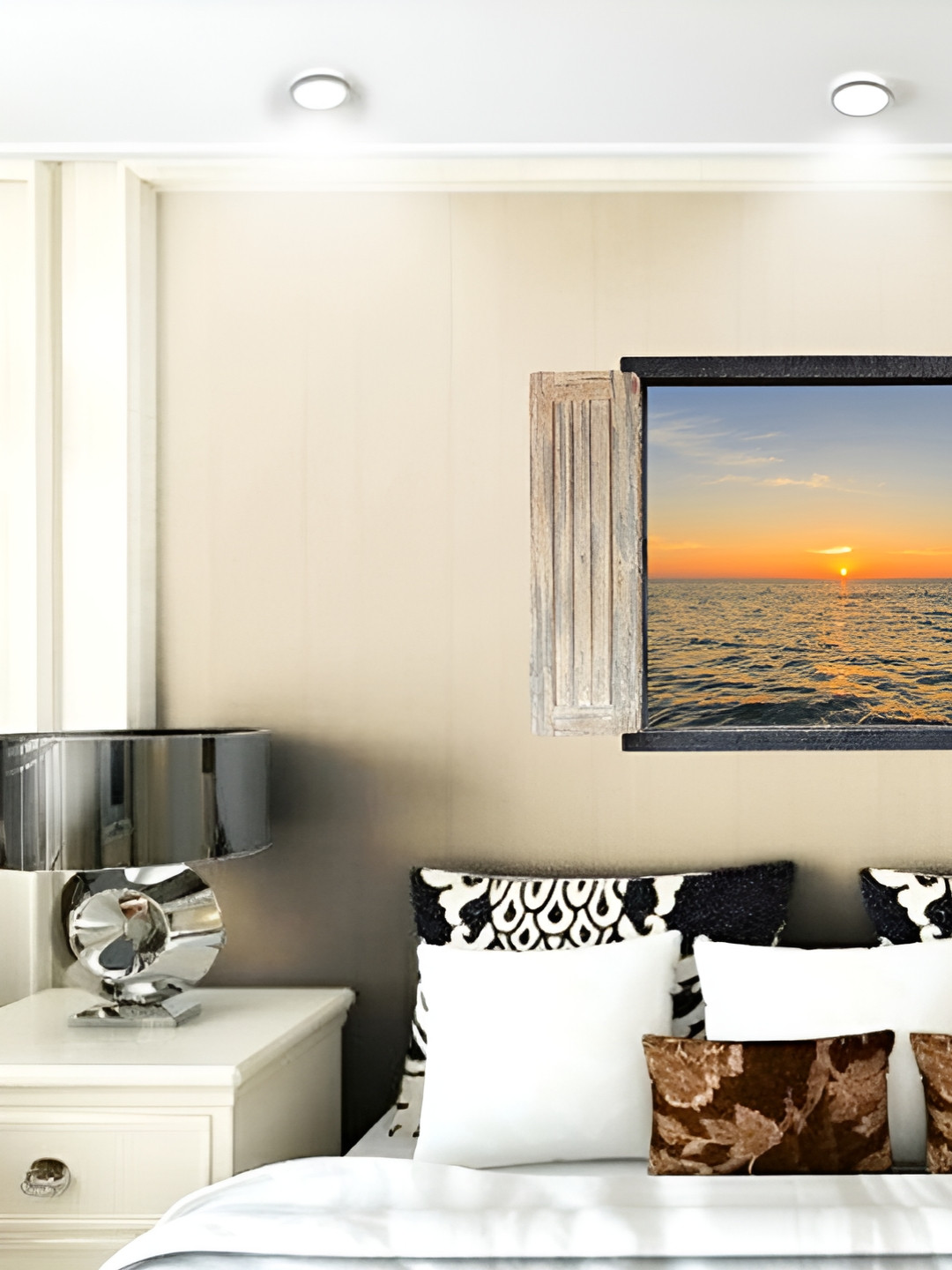 INDIAN ROYALS Blue & Orange Seascape Printed Self-Adhesive & Durable Wall Sticker