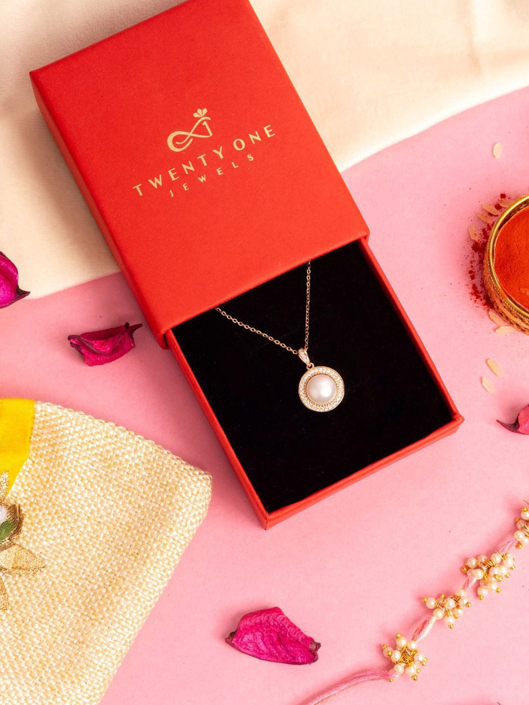 Twenty One Jewels Rose Gold-Plated Circular Pendants with Chains